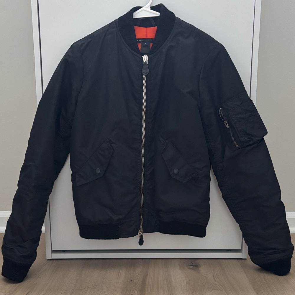 Marc Jacobs Black Bomber Jacket with Orange Lining